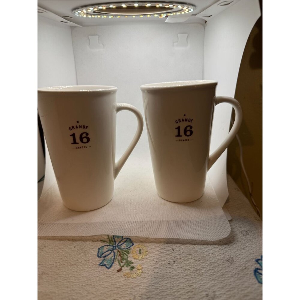 STARBUCKS 2010 GRANDE Tall 16 OZ Brown Lettering Coffee Tea Latte Mugs (set of 2